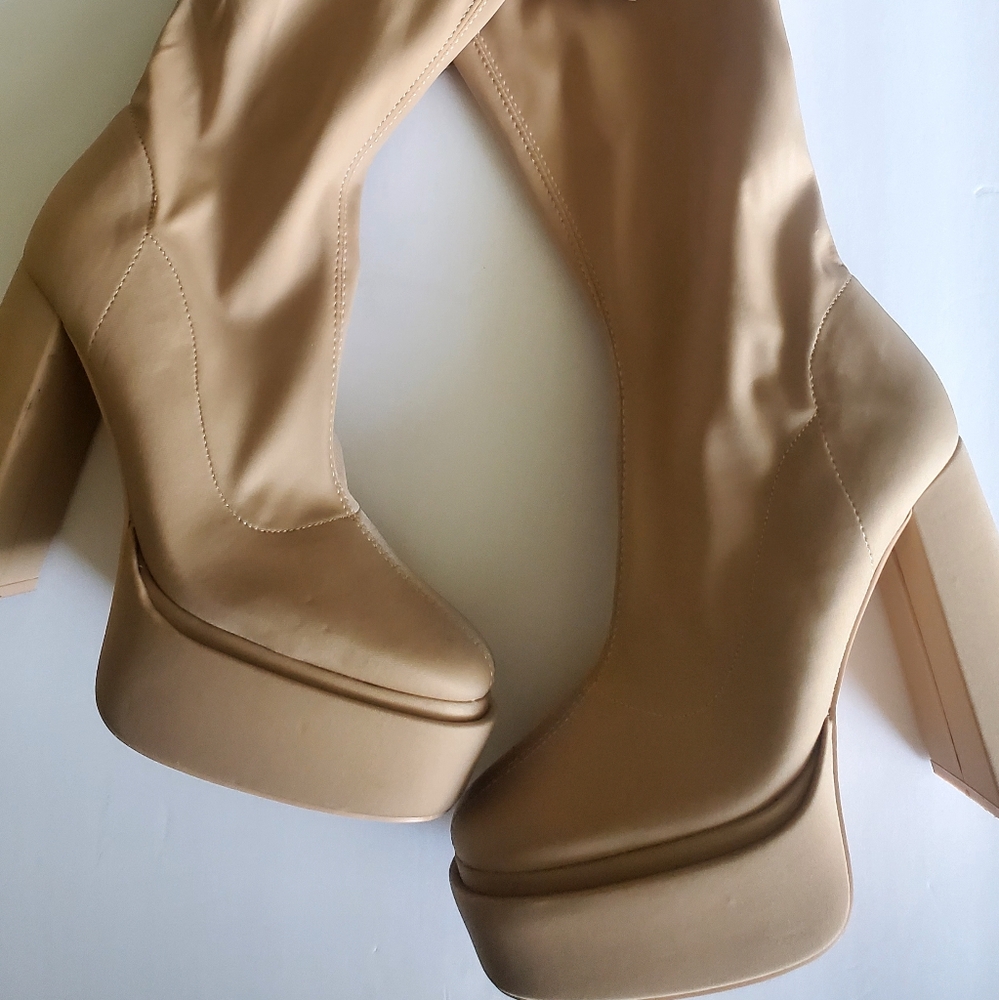 StylishTan Over-the-Knee Platform Boots - Picture 3 of 7